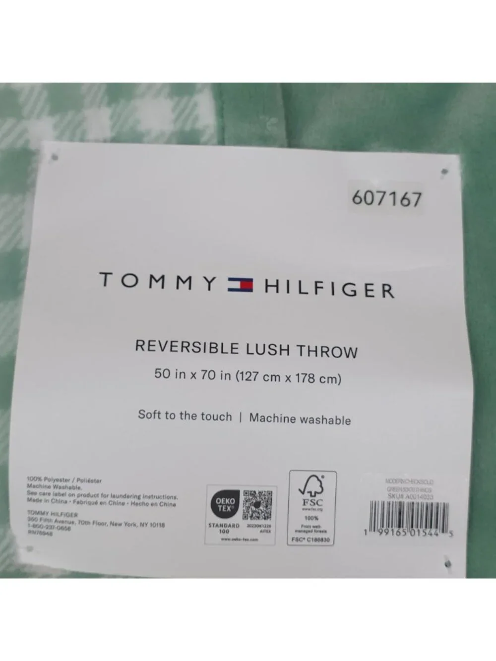 Tommy Hilfiger Reversible Lush Throw Blanket Plush 50x70 Green & Modern Check